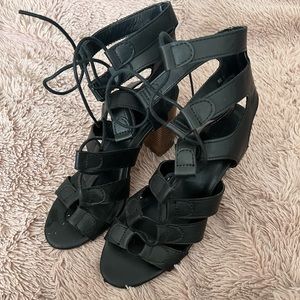 Lace up black heels